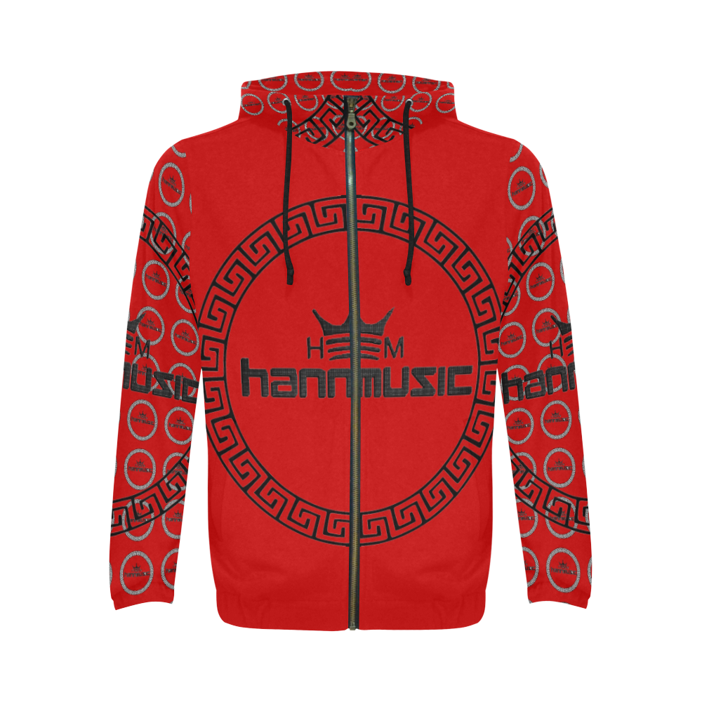 hannmusic world red and black circle All Over Print Full Zip Hoodie for Men (Model H14)