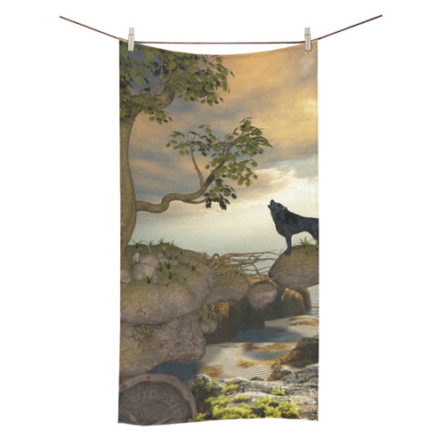 The lonely wolf on a flying rock Bath Towel 30"x56"