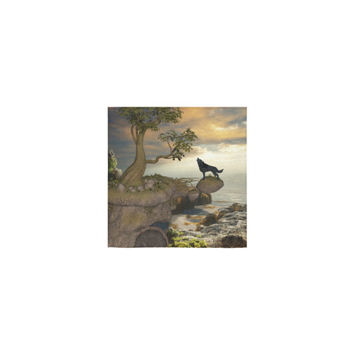 The lonely wolf on a flying rock Square Towel 13“x13”