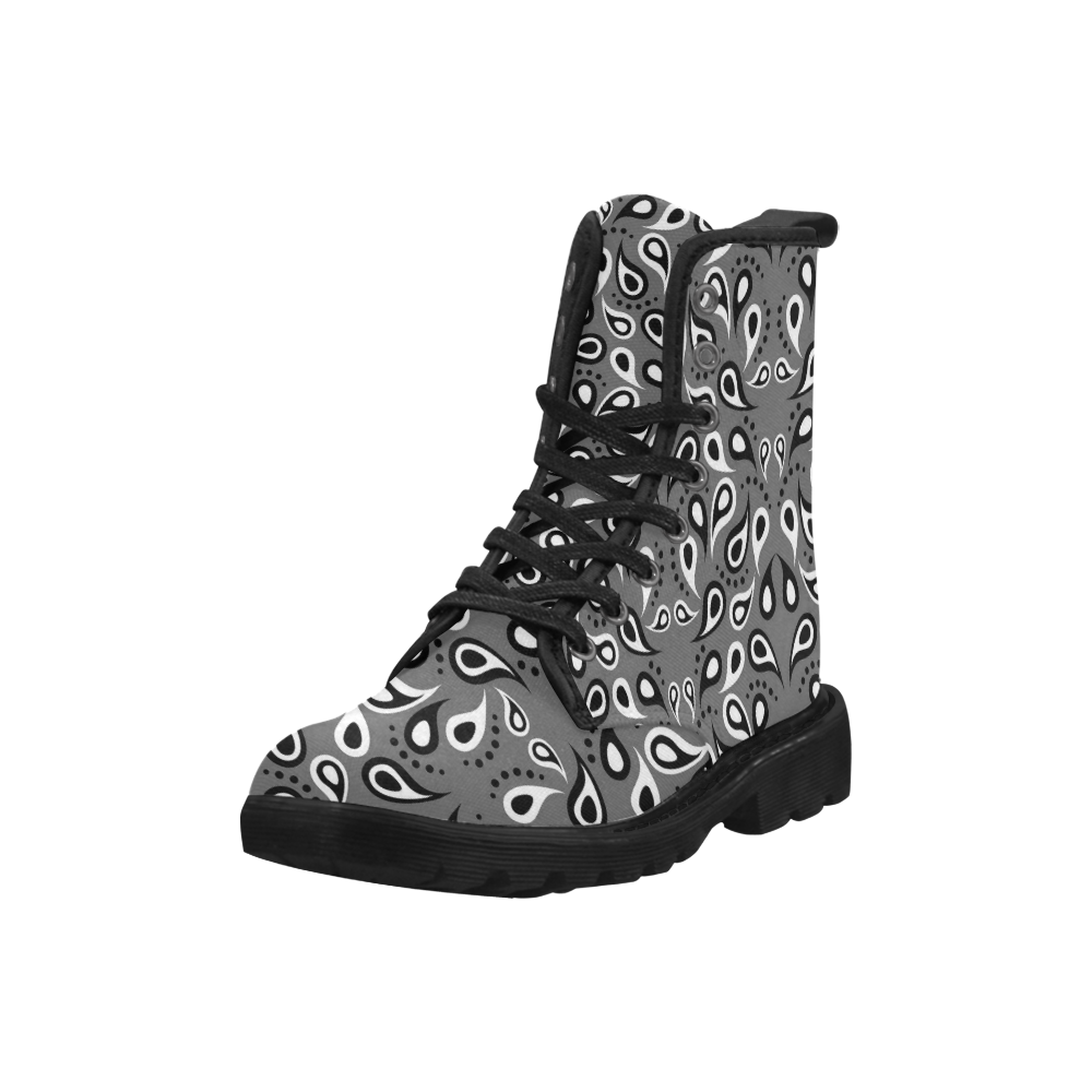 Black And White Paisley Martin Boots for Women (Black) (Model 1203H)