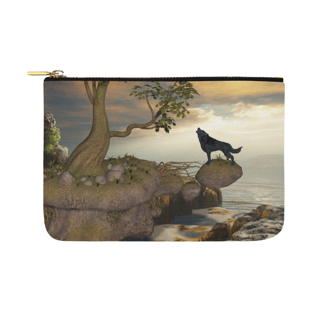 The lonely wolf on a flying rock Carry-All Pouch 12.5''x8.5''