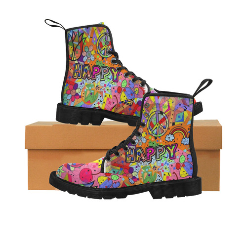 Happy Popart by Nico Bielow Martin Boots for Men (Black) (Model 1203H)