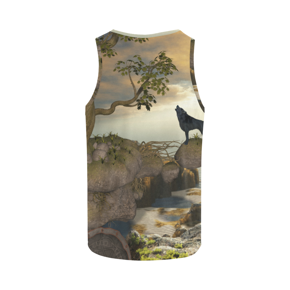 The lonely wolf on a flying rock All Over Print Tank Top for Women (Model T43)