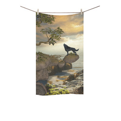 The lonely wolf on a flying rock Custom Towel 16"x28"