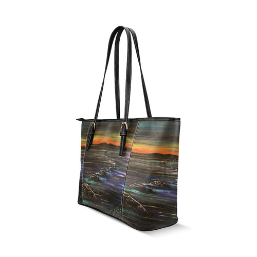 Night Walk Large Leather Tote Bag/Small (Model 1640)