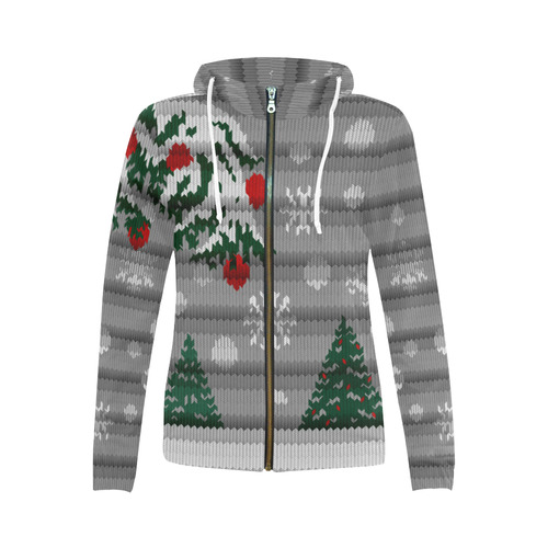 Christmas Hoodies Woolley Wonderland Sweaters All Over Print Full Zip Hoodie for Women (Model H14)