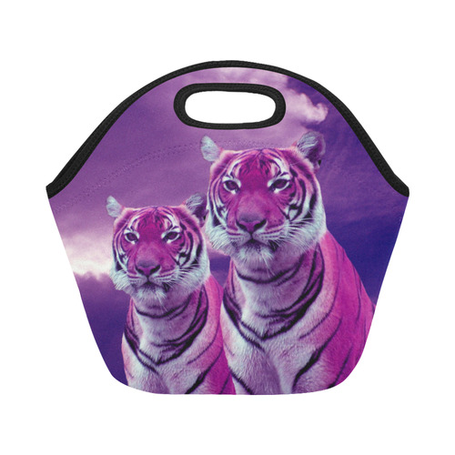 Purple Tigers Neoprene Lunch Bag/Small (Model 1669)