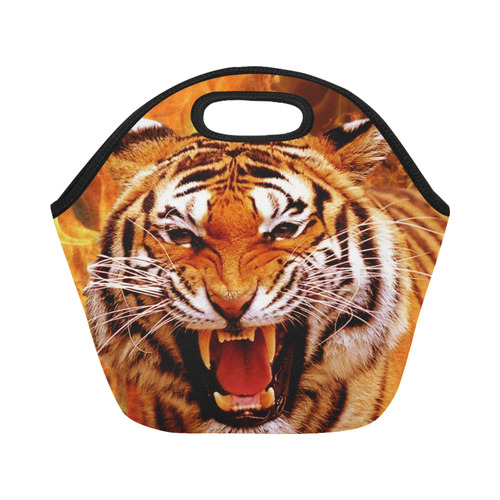 Tiger and Flame Neoprene Lunch Bag/Small (Model 1669)