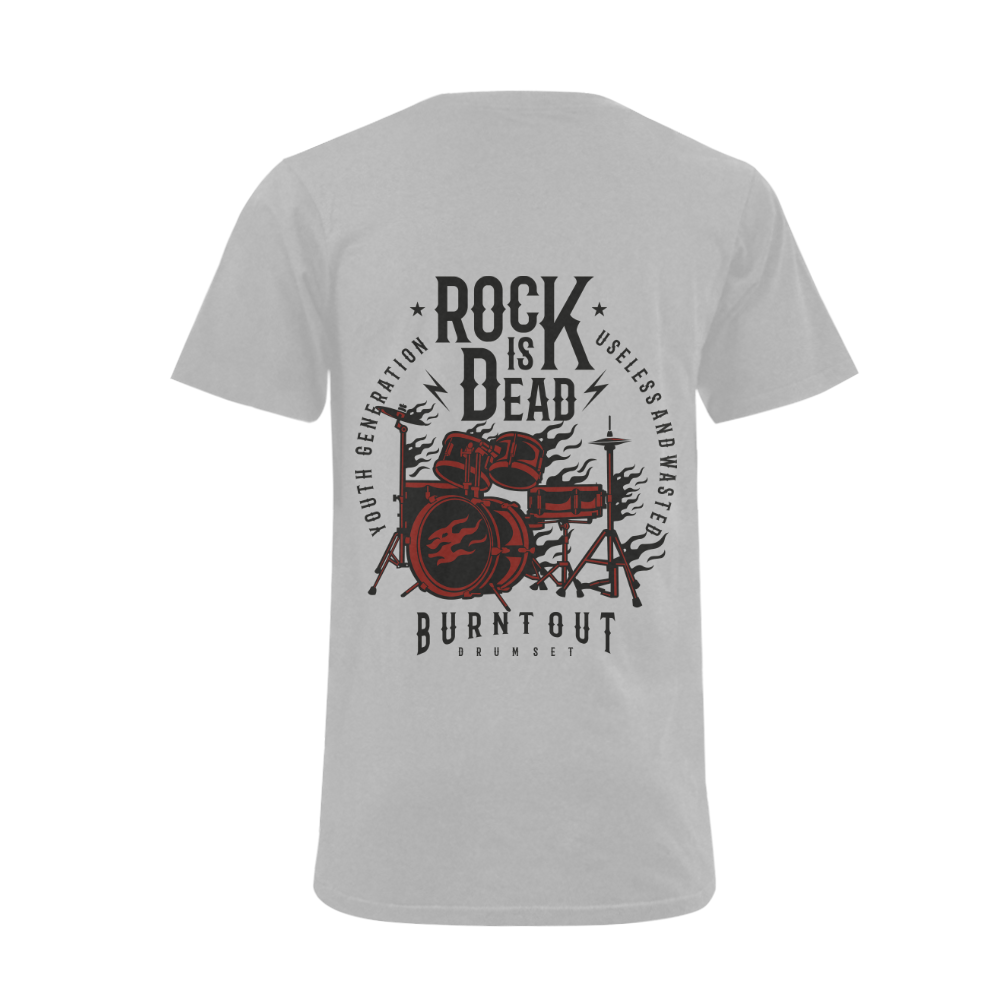 Rock Is Dead Grey Men's V-Neck T-shirt  Big Size(USA Size) (Model T10)