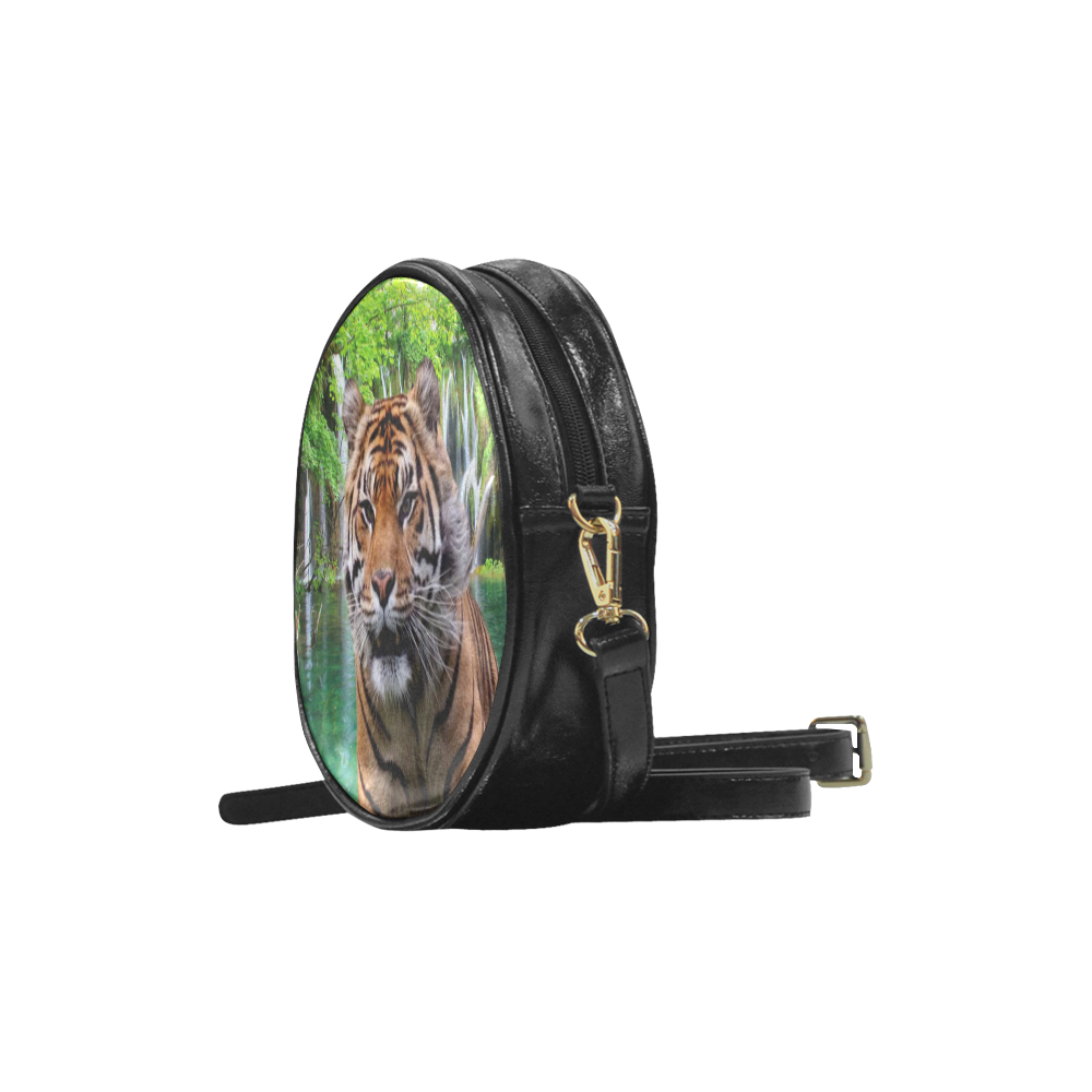 Tiger and Waterfall Round Sling Bag (Model 1647)