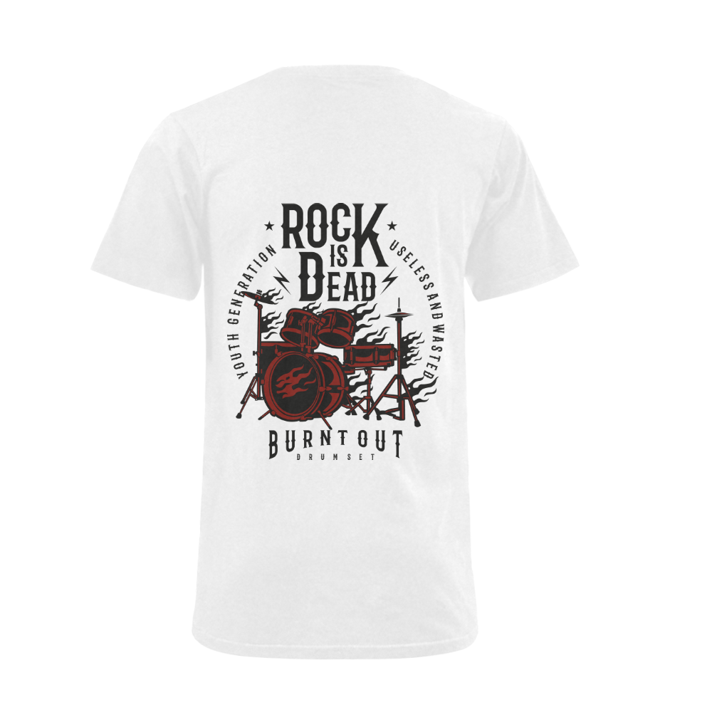 Rock Is Dead White Men's V-Neck T-shirt (USA Size) (Model T10)