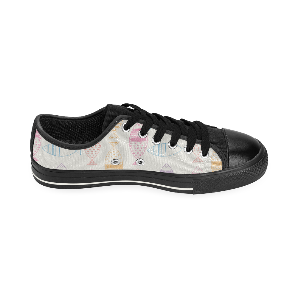 abstract tribal fish Low Top Canvas Shoes for Kid (Model 018)
