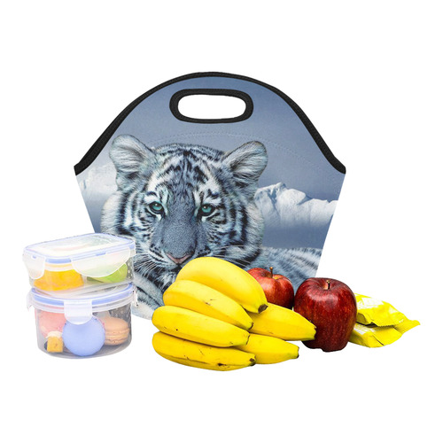 Blue White Tiger Neoprene Lunch Bag/Small (Model 1669)