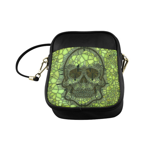 Glass Mosaic Skull,green by JamColors Sling Bag (Model 1627)