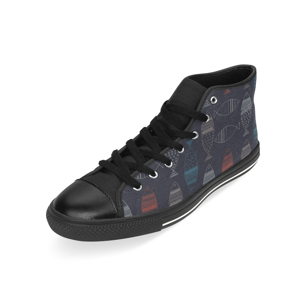 abstract fish High Top Canvas Shoes for Kid (Model 017)