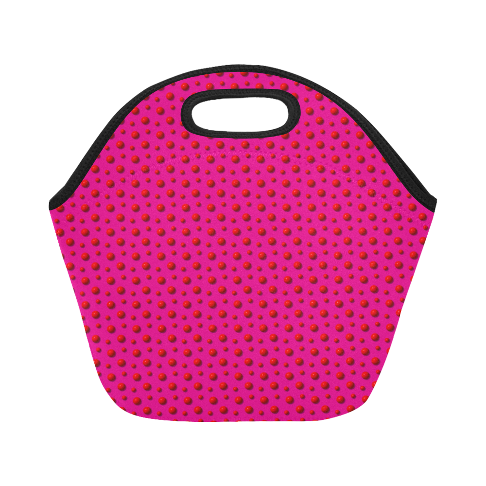 Rambunctious Red Polka Dots on Fuchsia Pink Neoprene Lunch Bag/Small (Model 1669)