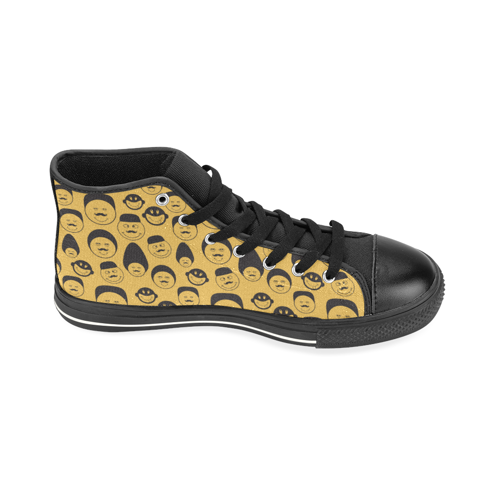 yellow emotion faces High Top Canvas Shoes for Kid (Model 017)