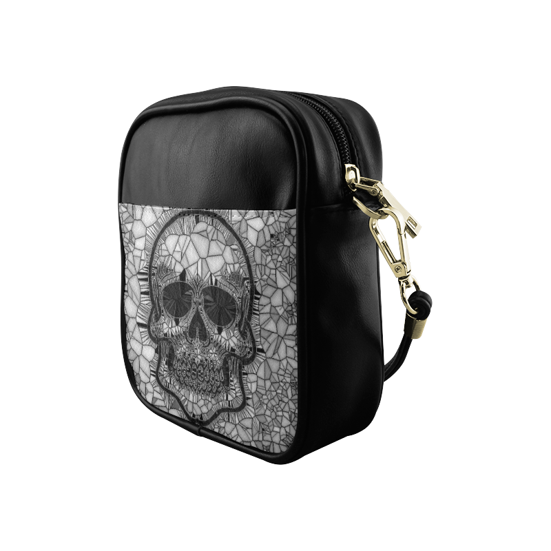 Glass Mosaic Skull, black  by JamColors Sling Bag (Model 1627)