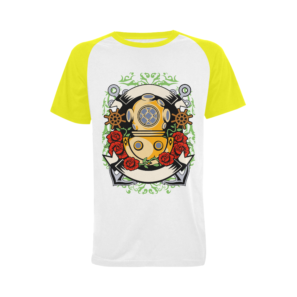 Diver Modern Yellow Men's Raglan T-shirt Big Size (USA Size) (Model T11)