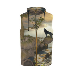 The lonely wolf on a flying rock All Over Print Sleeveless Zip Up Hoodie for Men (Model H16)