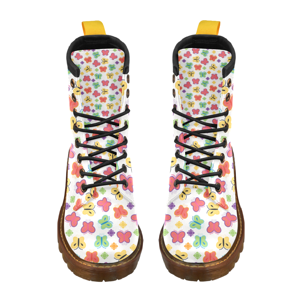 colorful butterfly High Grade PU Leather Martin Boots For Women Model 402H