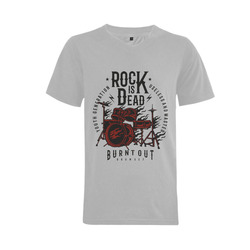 Rock Is Dead Grey Men's V-Neck T-shirt (USA Size) (Model T10)