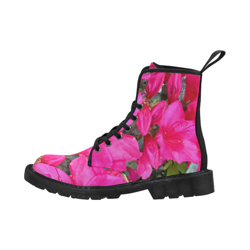 Pink Flowers Martin Boots for Women (Black) (Model 1203H)
