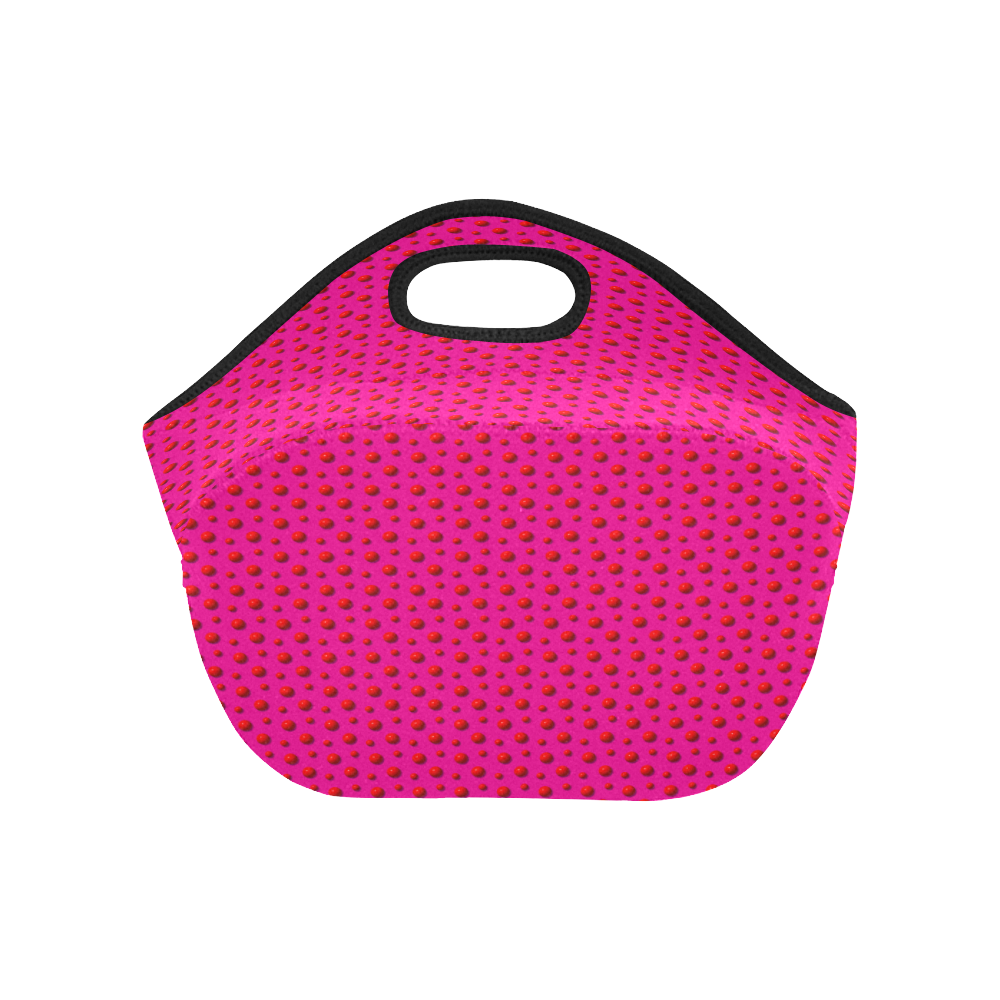 Rambunctious Red Polka Dots on Fuchsia Pink Neoprene Lunch Bag/Small (Model 1669)