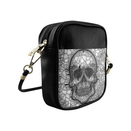 Glass Mosaic Skull, black  by JamColors Sling Bag (Model 1627)