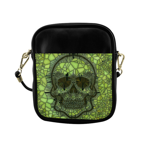 Glass Mosaic Skull,green by JamColors Sling Bag (Model 1627)