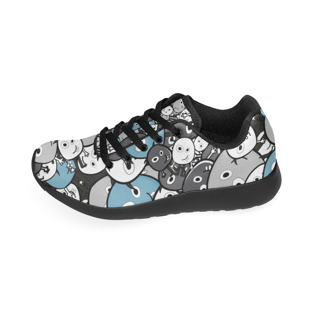 gray doodle monsters Kid's Running Shoes (Model 020)