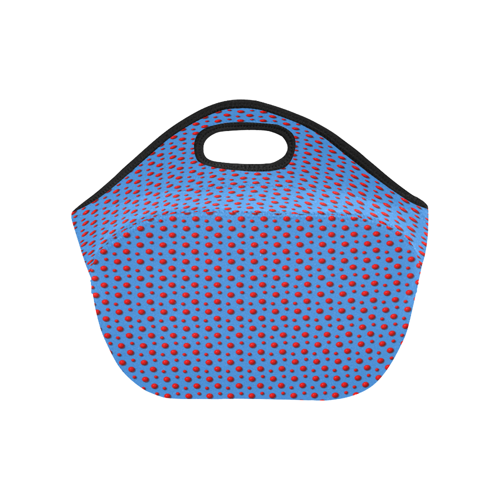 Rambunctious Red Polka Dots on Beautiful Blue Neoprene Lunch Bag/Small (Model 1669)