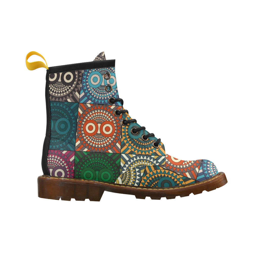 Polychrome Owl Mask High Grade PU Leather Martin Boots For Women Model 402H