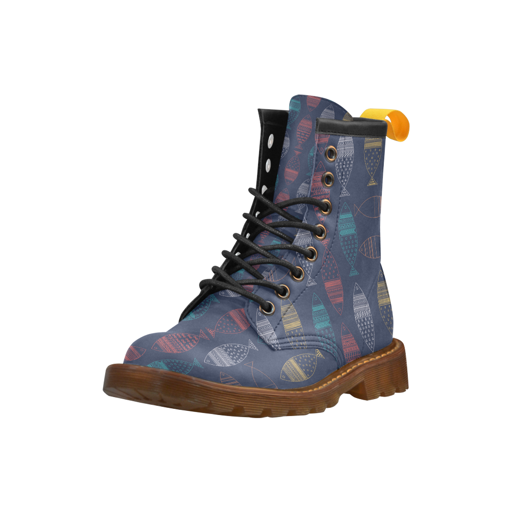 color abstract fish High Grade PU Leather Martin Boots For Men Model 402H
