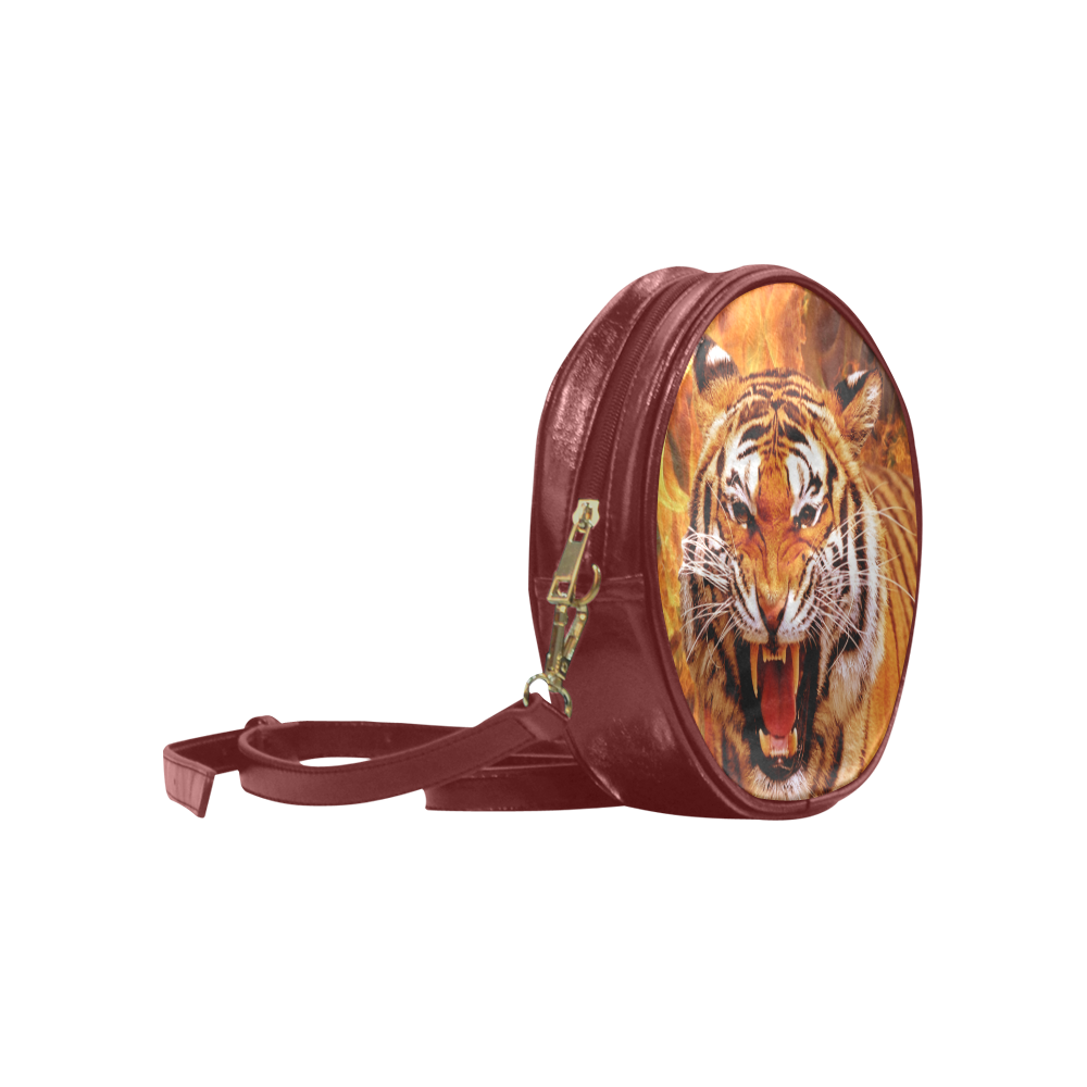 Tiger and Flame Round Sling Bag (Model 1647)