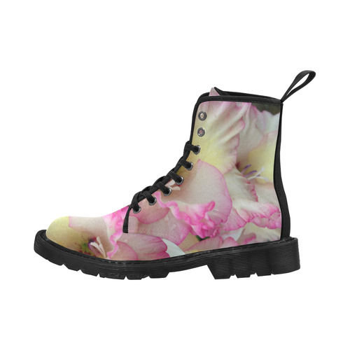 Pink and white flowers Martin Boots for Women (Black) (Model 1203H)