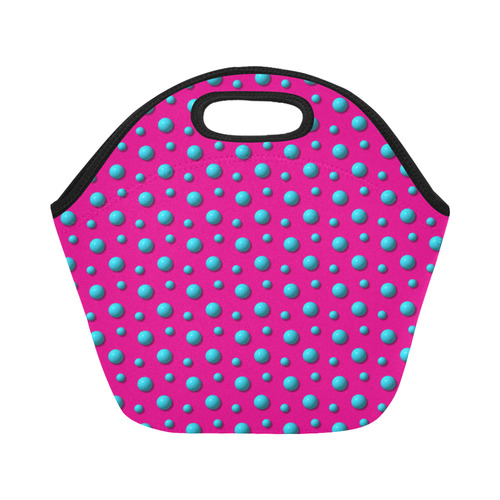 Terrific Turquoise Polka Dots on Fuchsia Pink Neoprene Lunch Bag/Small (Model 1669)