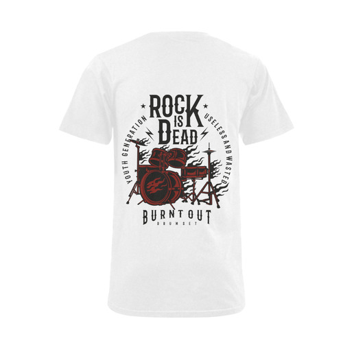 Rock Is Dead White Men's V-Neck T-shirt  Big Size(USA Size) (Model T10)