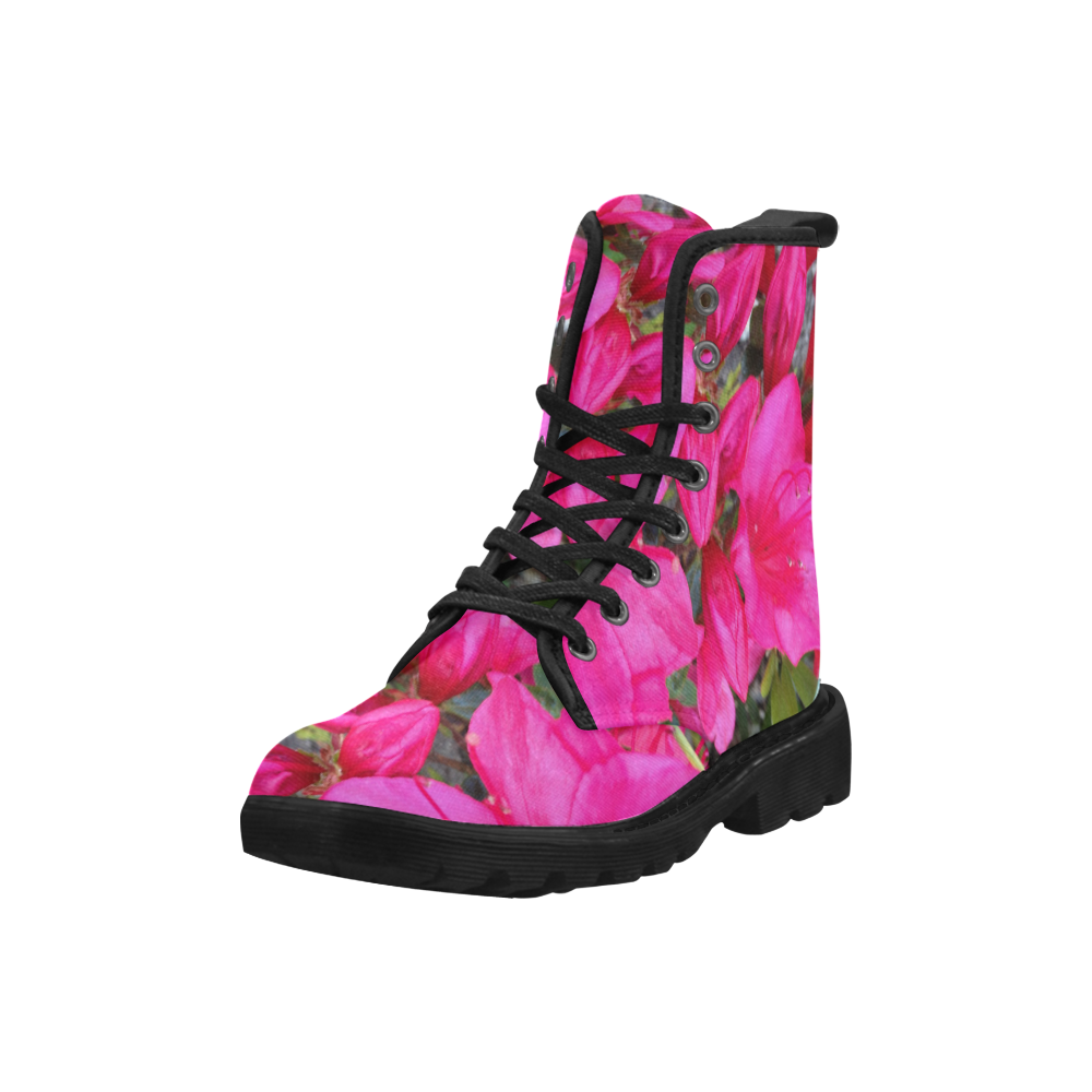 Pink Flowers Martin Boots for Women (Black) (Model 1203H)