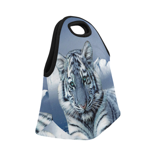 Blue White Tiger Neoprene Lunch Bag/Small (Model 1669)