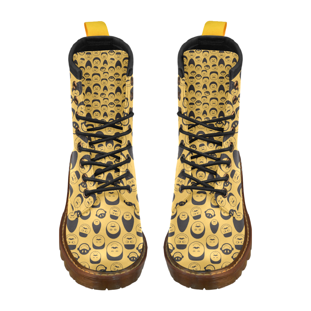 yellow emotion faces High Grade PU Leather Martin Boots For Women Model 402H