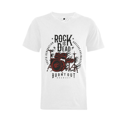 Rock Is Dead White Men's V-Neck T-shirt (USA Size) (Model T10)