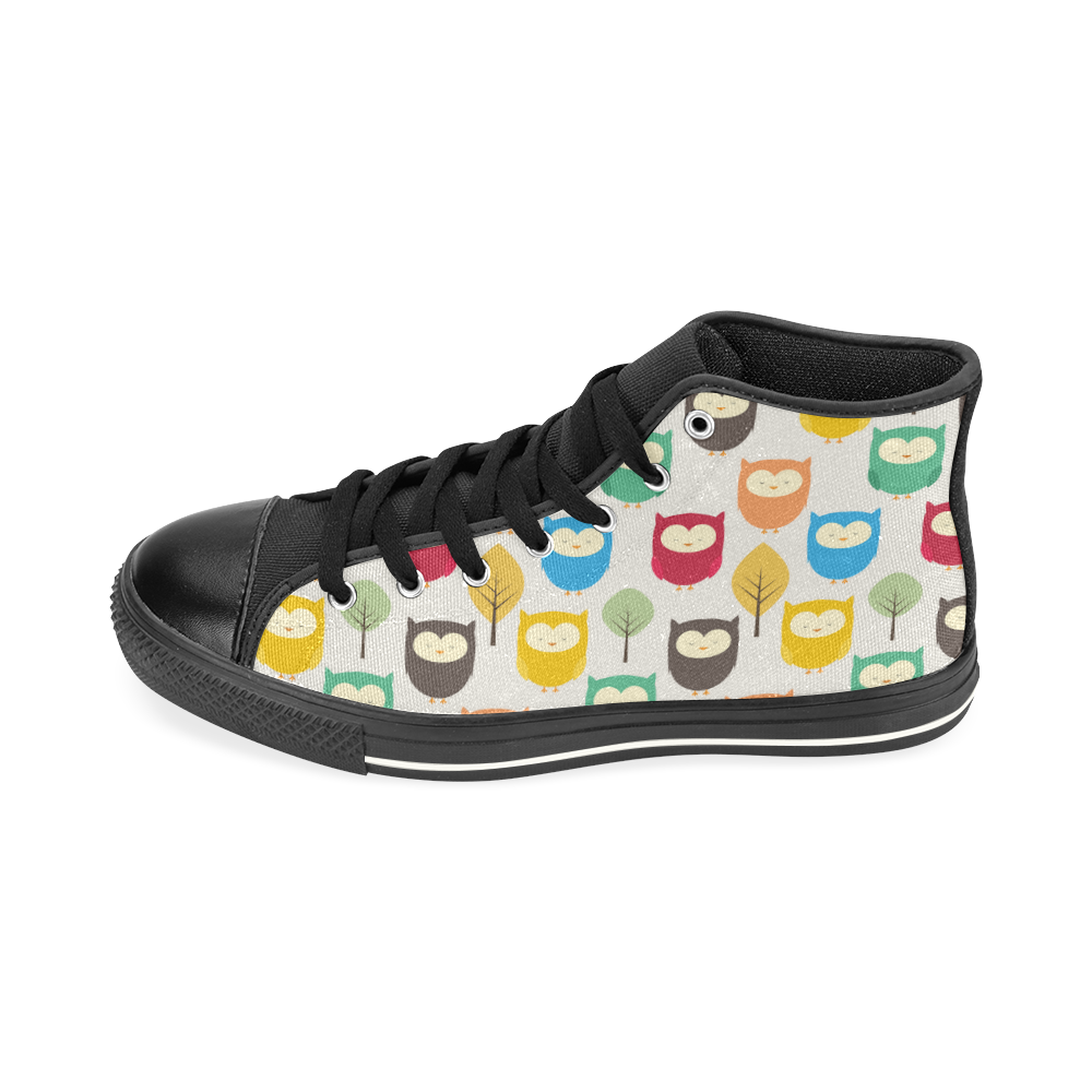 fabric cute owl High Top Canvas Shoes for Kid (Model 017)