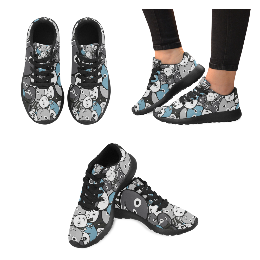 gray doodle monsters Kid's Running Shoes (Model 020)