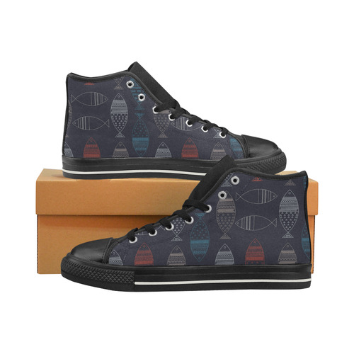 abstract fish High Top Canvas Shoes for Kid (Model 017)