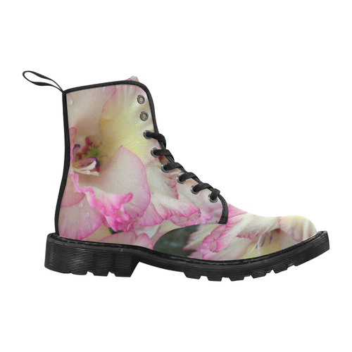 Pink and white flowers Martin Boots for Women (Black) (Model 1203H)