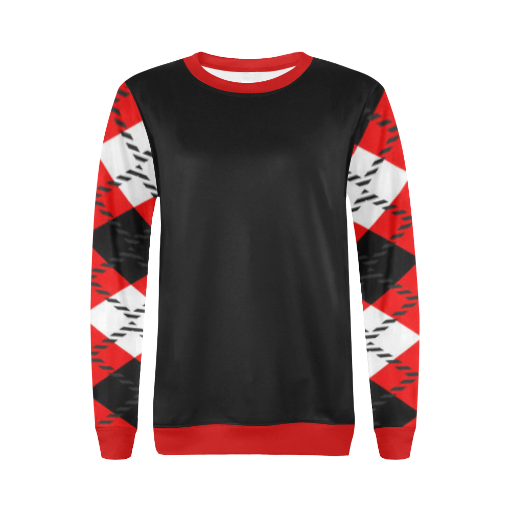 red black white argyle All Over Print Crewneck Sweatshirt for Women (Model H18)