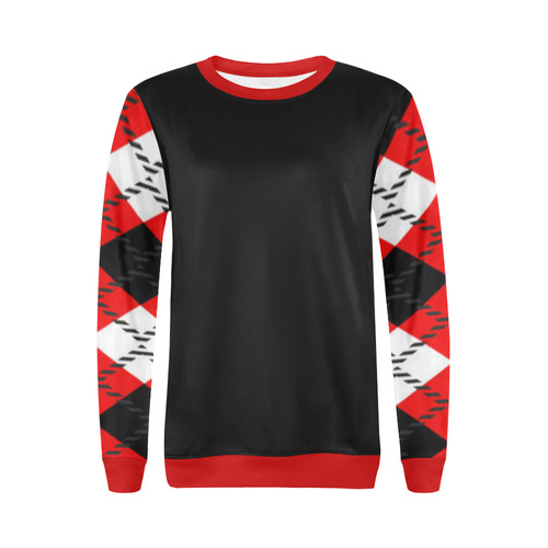 red black white argyle All Over Print Crewneck Sweatshirt for Women (Model H18)