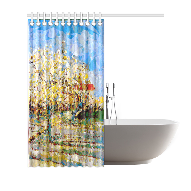 Van Gogh Blossoming Orchard Low Poly Floral Shower Curtain 72"x72"