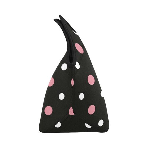 BLACK WITH PINK AND WHITE DOTS Neoprene Lunch Bag/Small (Model 1669)